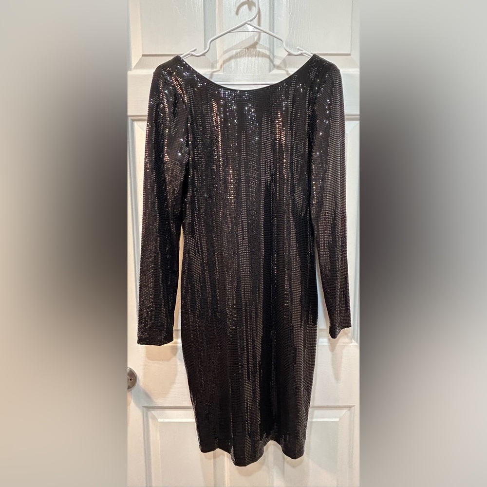 Calvin Klein‎ Sequined Cowl-Back Sheath Dress Size 12 Black Tie Cocktail Formal